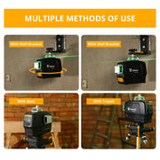 Laser Level - Zelfnivellerend - 12 lijnen - 3D groene laserwaterpas - horizontale en verticale kruislijnen - met automatische zelfnivellering - binnen- en buitengebruik - zonder statief - Zwart