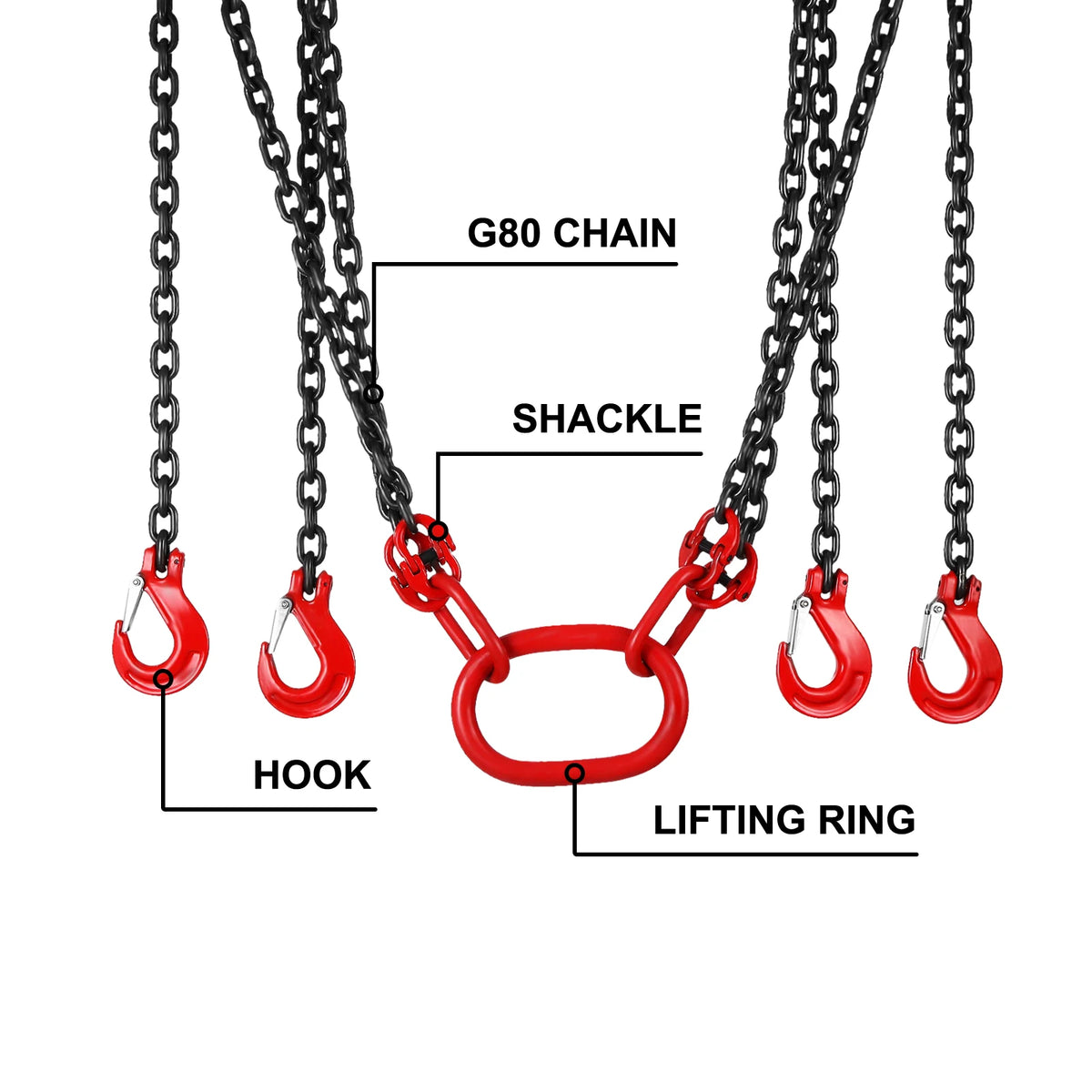 Hijsketting - Ketting - Stalen Ketting - Hijsbanden - Heft 5 Ton 4M - Met 4 Benen Haken en Versteller G80 Gelegeerd Staal