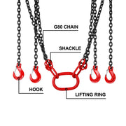 Lifting Chain - Chain - Steel Chain - Lifting Straps - Lift 5 Ton 4M - With 4 Leg Hooks and Adjuster G80 Alloy Steel