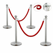 Crowd Control Stanchion Barriers - For Crowd Control Stainless Steel Bollards - Stanchions velvet ropes red 1.5 m - Silver 4 pieces