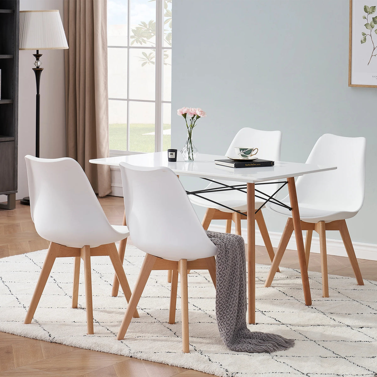 Eetkamerstoelen - Eetkamerstoelen Set Van 6 - Stoelen - PU Leren Zitting - Beukenhouten Poten - Ergonomisch - Woonkamer - Keuken - Restaurant - Wit
