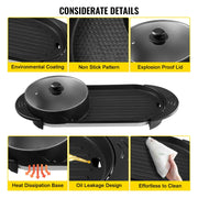 Vevor 2-in-1 Elektrische BBQ Pan Grill en Hot Pot - Krachtig 1600W - Draagbaar en Rookvrij - Afneembare Anti-aanbaklaag - BBQ - Gourmet - Grill - Kookgerei - Koken - QUORE