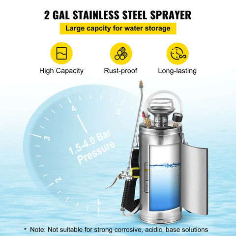 Vevor - Pressure Sprayer - Hand Sprayer - Pressure Sprayers - 6L/1.5Gal - for Garden and Home - Stainless Steel