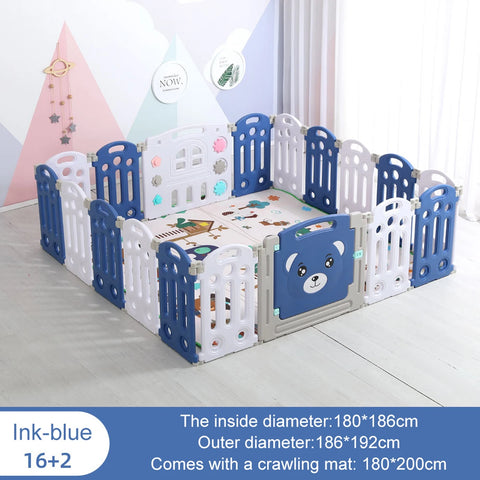 Baby Playpen - Baby Playpen with Safety Door - Non-Slip Playpen - Foldable - Stabiele Veilige Speeltuin Binnen en Buiten - Babyspeeltuin - Opvouwbaar babypark - Kinderpark - Babyspeeltuin - Plastic park voor baby - 16 & 2 - Wit & Blauw