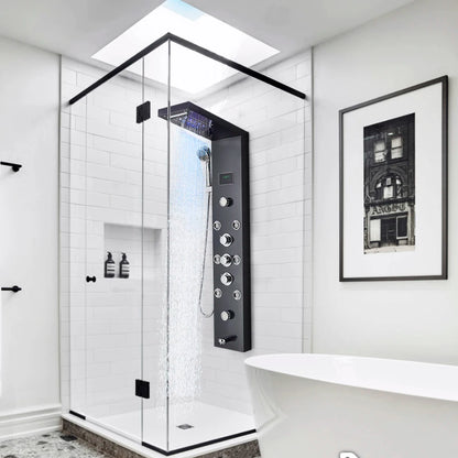 Douche - Regendouche - Douchewand - Douchekolom - Douchepanelen - LED Verlichte Regendouche Paneel – Waterval & Massage Jets met Digitale Display – Luxe Douchekolom - Zwart - QUORE