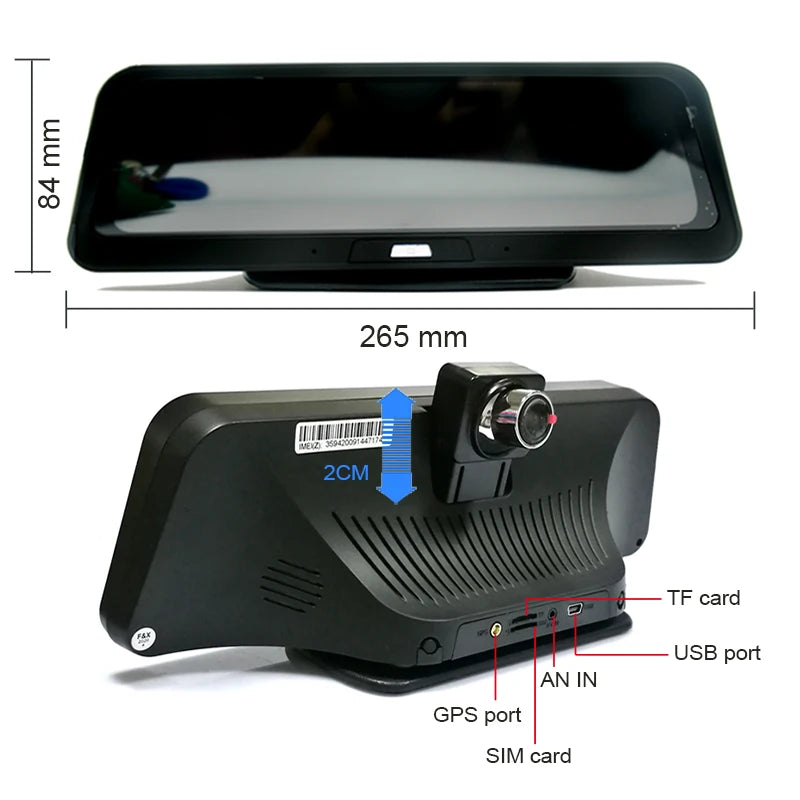Dashcam voor Auto - 10” Android 8.1 Dashcam - IPS Touchscreen - ADAS Rijhulp - GPS Navigatie - WiFi - Dual Camera 1080P - Parkeermodus - G-Sensor - 4G 15m Camera aan de Achterkant - Zwart