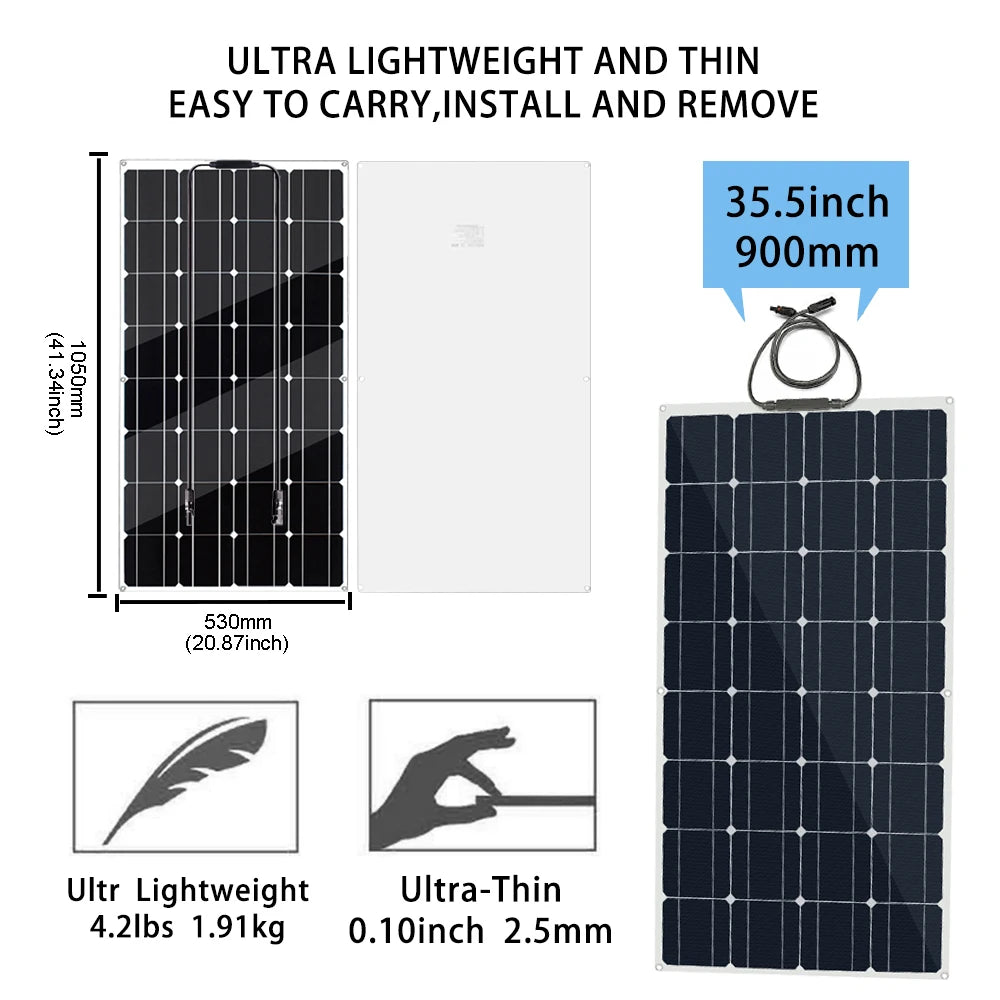 Zonnepanelen - Zonnepaneel - Monokristallijne - 300W - Flexibele - Waterdichte - Voor Camping - Huis - Auto - Off-Grid 12V Systeem - 3 Stuks