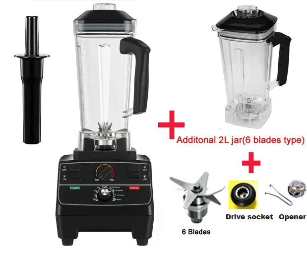 Blender – Blender Smoothie - Smoothie Maker - Blender to go - Foodprocessor - Keukenmachine - Professionele Blender met Smart Timer – 2200W – voor Smoothies, ijsblokjes, soepen & sappen - 2-liter BPA-vrije kan + Extra 2L Kan - QUORE