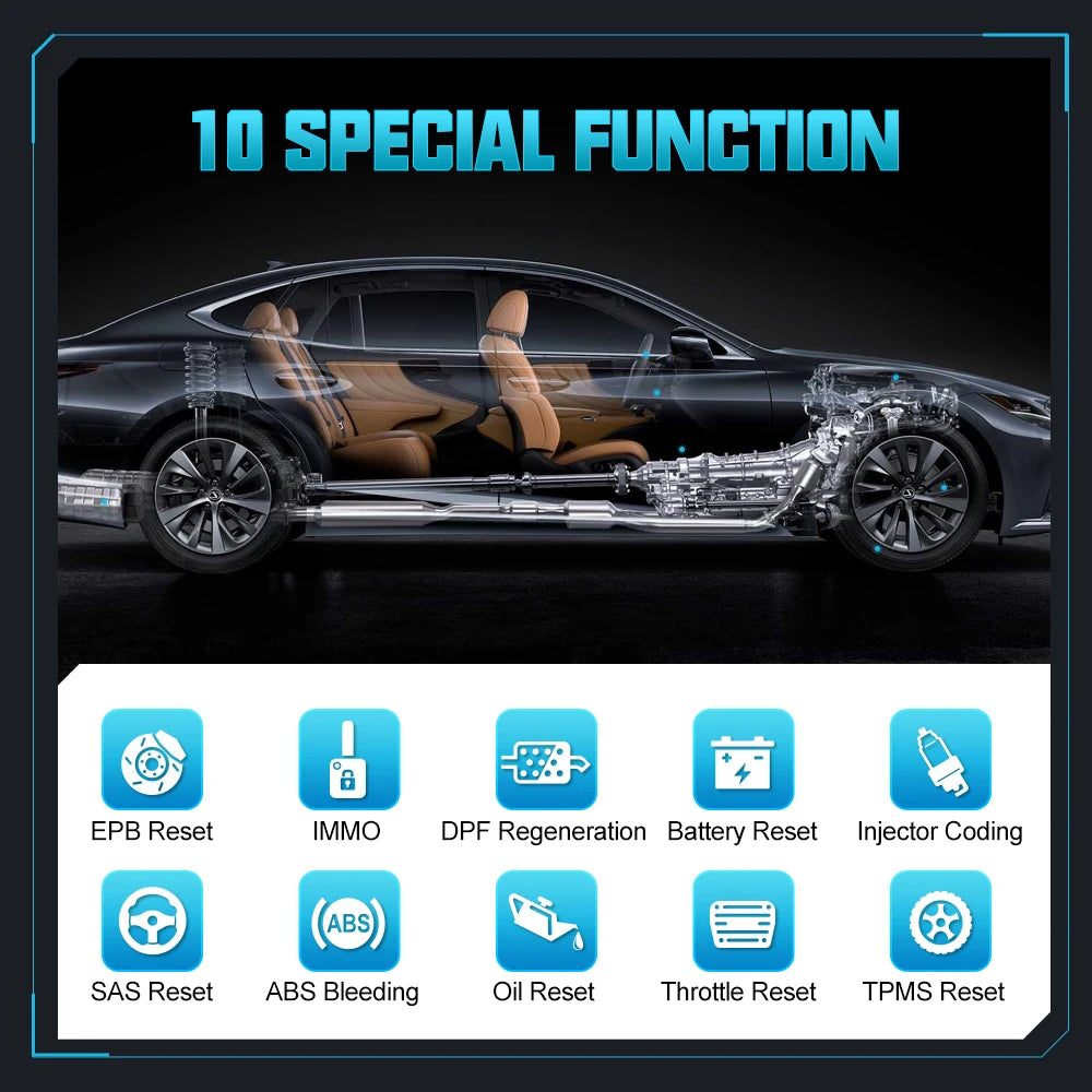 OBD Scanner - OBD2 - Auto Scanner - Auto uitlezen - Diagnose Apparatuur voor Auto's - Professionele OBD2 Scanner - All System Diagnose - Bidirectioneel - 10 Reset Services - IMMO/EPB/DPF/ABS – Draadloze Bluetooth Codelezer - Inclusief Android Tablet 10.1"