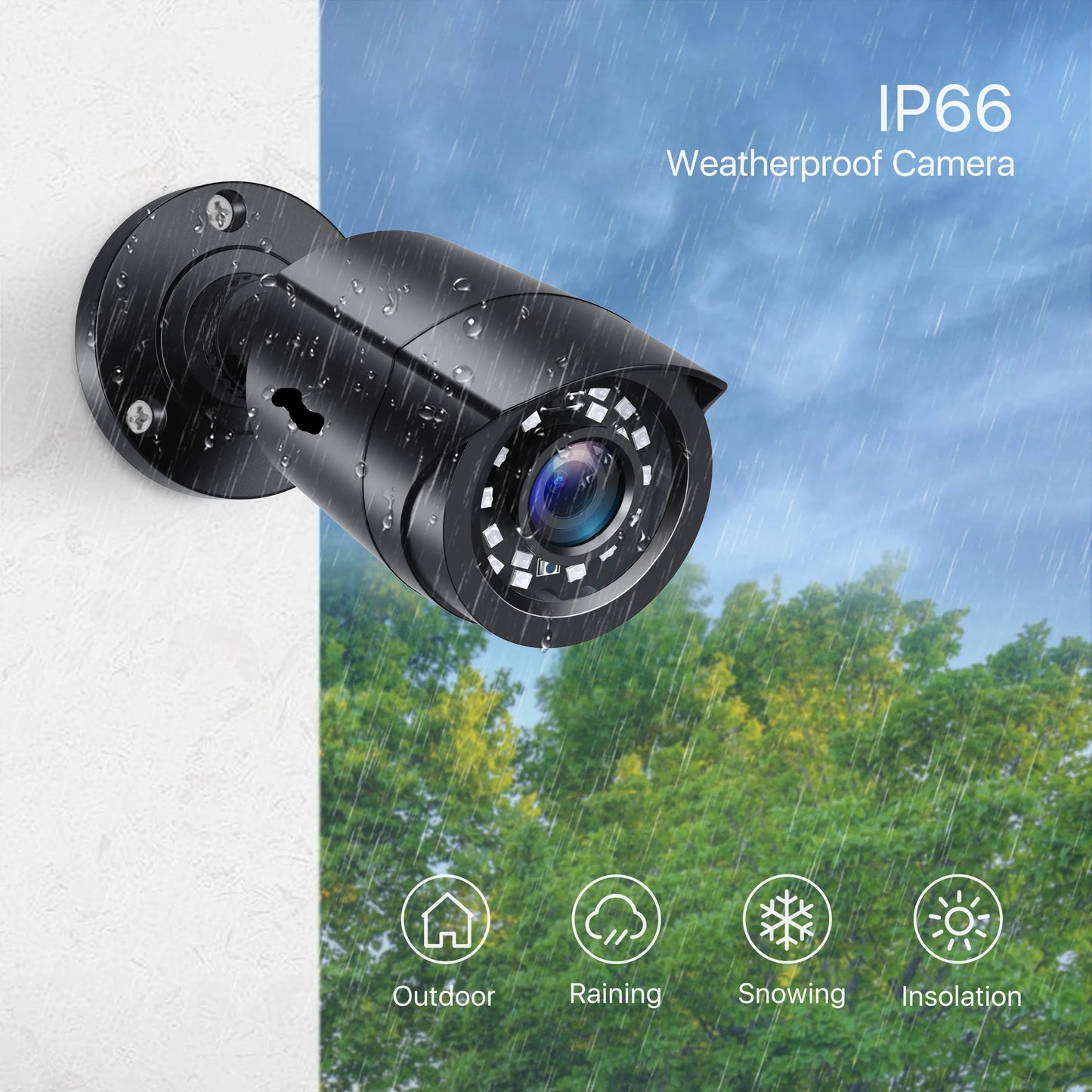 Beveiligingscamerasysteem - 1080p HD - Openlucht- Bewakingscamera - Beveiligingscamera - IP66 Waterdichte - met Nachtzicht tot 25 Meter – Weerbestendige Outdoor Cameras - 4 Stuks - Zwart - QUORE