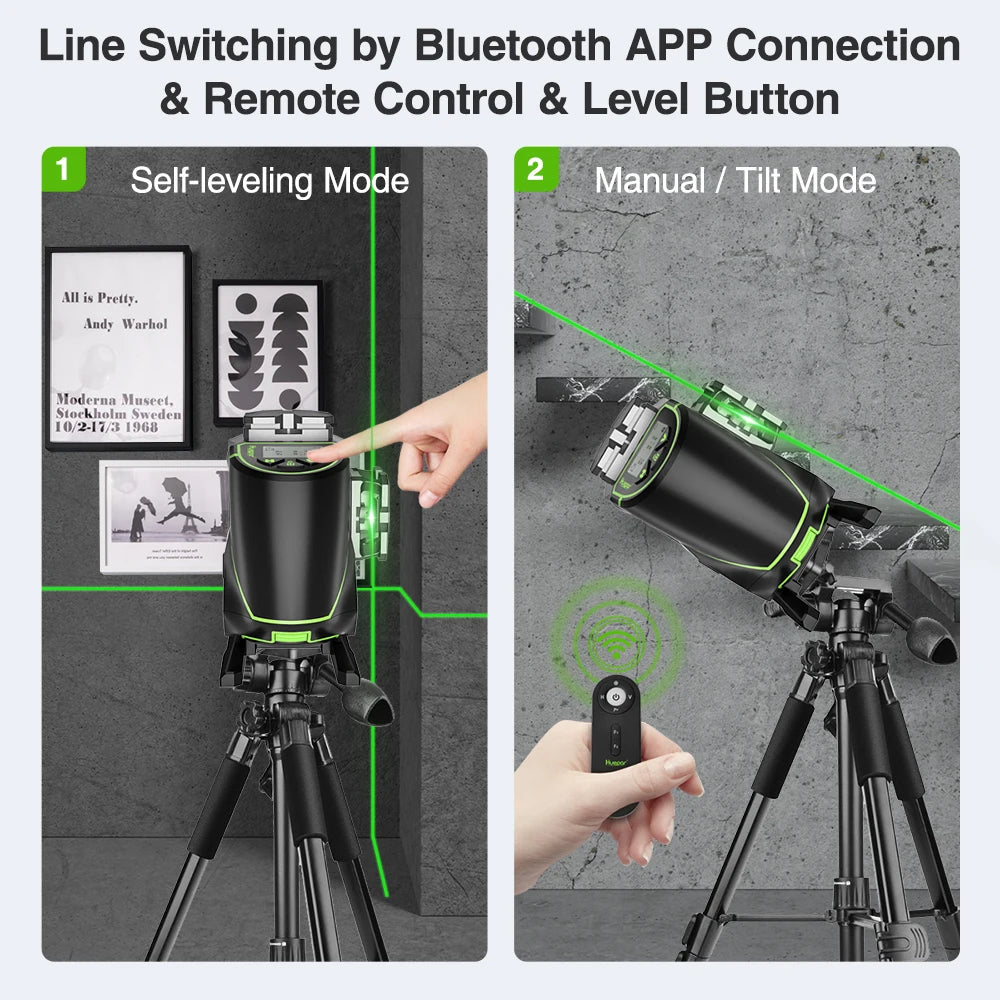 Huepar S03DG 12 Lines Green Laser Level 3D Self-leveling Horizontal & Vertical LCD Display/Bluetooth/ Remote Control Hard Case