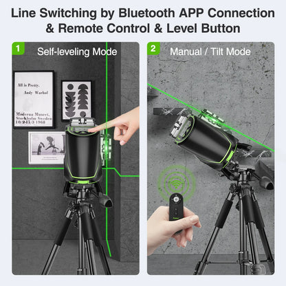 Huepar S03DG 12 Lines Green Laser Level 3D Self-leveling Horizontal & Vertical LCD Display/Bluetooth/ Remote Control Hard Case