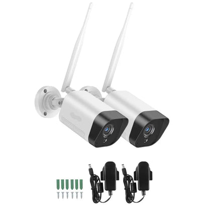 Beveiligingscamera -Bewakingscamera - Camera Met Verstelbare Dubbele Lens H.265 - Audiobeveiliging - Voertuigdetectie - S 100ft Nachtzicht -  2/4Pcs  - Wit