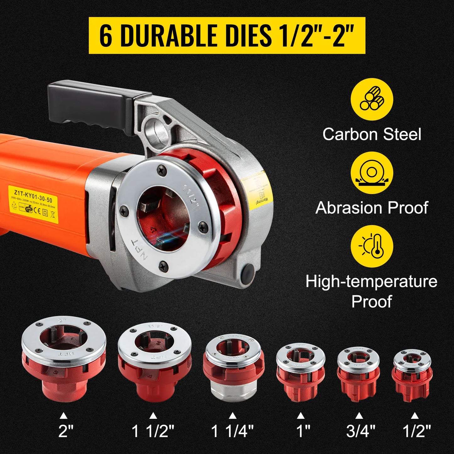 Elektrische Draadmachine – Schroefdraadmachine – Buisdraadmachine – Draadsnijder – Pijpen Draadsnijder – 2300W Motor – 6 Carbonaal Stalen Snijmessen