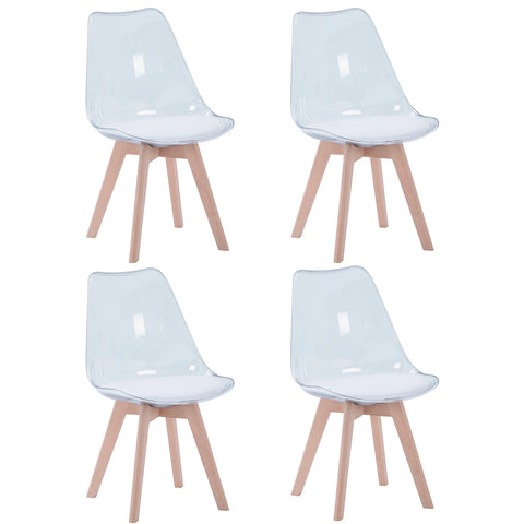 Transparante Eetkamerstoelen - Keukenstoelen - Set van 4 - Moderne - Houten Poten – Comfortabele PU Zitting - Ergonomisch design - Woonkamer - Duurzame materialen - Wit