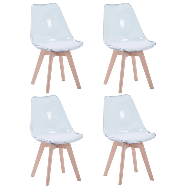 Transparent Dining Chairs - Chair - Kitchen Chairs - Set of 4 - Modern - Wooden Legs - Comfortable PU Seat - Ergonomic Design - Living Room - Sustainable Materials - White