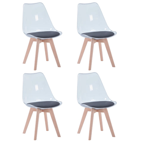 Transparante Eetkamerstoelen - Keukenstoelen - Set van 4 - Moderne - Houten Poten – Comfortabele PU Zitting - Ergonomisch design - Woonkamer - Duurzame materialen - Zwart