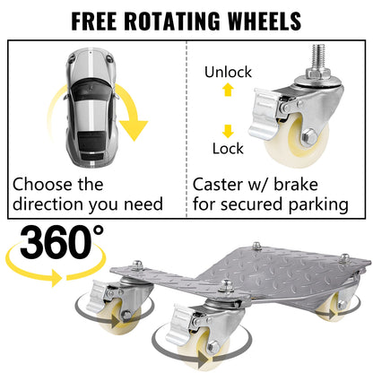 Vevor - Hand Trailer Boat - Vehicle Positioning Wheel Dollies - Tire Car Wheel Dollies - Vehicle Skates - Van Positioning Garage Jac - 2Pcs - 1500 Lbs Gewichtscapaciteit Auto Repair Mover - Zilver - QUORE