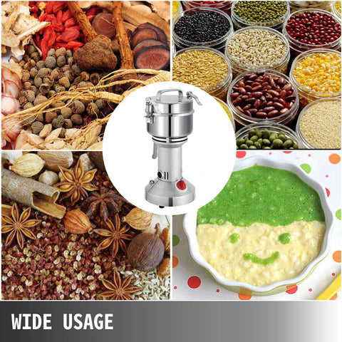 Vevor - Grain Mill Electric - Professional - 350G - Herb Grinder - Sprice Grinder - Spice Mill - 304 Stainless Steel - 27000 r/min - 1400W - Silver