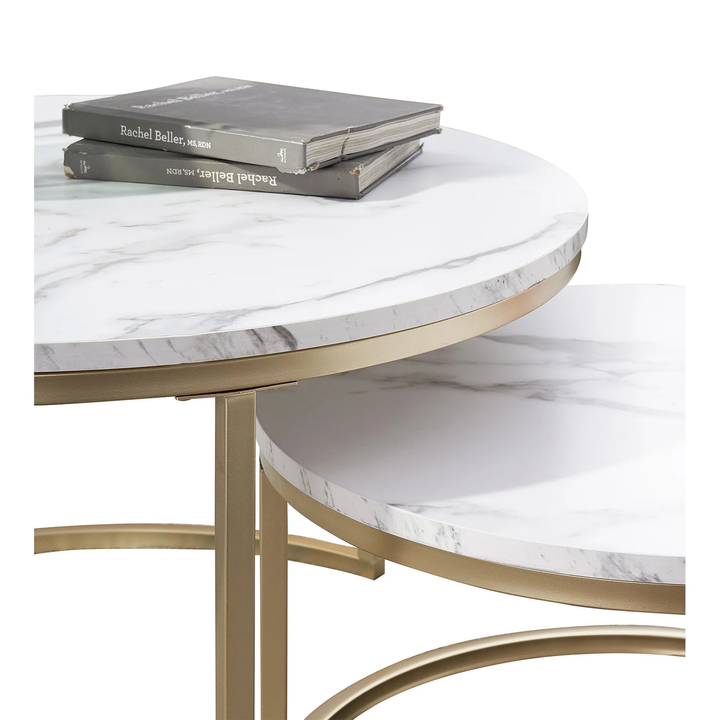 Salontafel – Koffietafel – Bijzettafel – Woonkamertafel – Ronde Salontafel – Set Van 2 – MDF Marmerlook – Stalen Onderstel – Diameter 80 & 60 cm – Max Draagkracht 50 kg