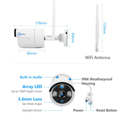 CCTV Beveiligingssysteem – Draadloze Bewakingscamera – IP Camera – Videobewaking – Camera Systeem – 8 Kanaals 1080P HD – Weerbestendig IP66 – Bewegingsdetectie & Real-time Audio