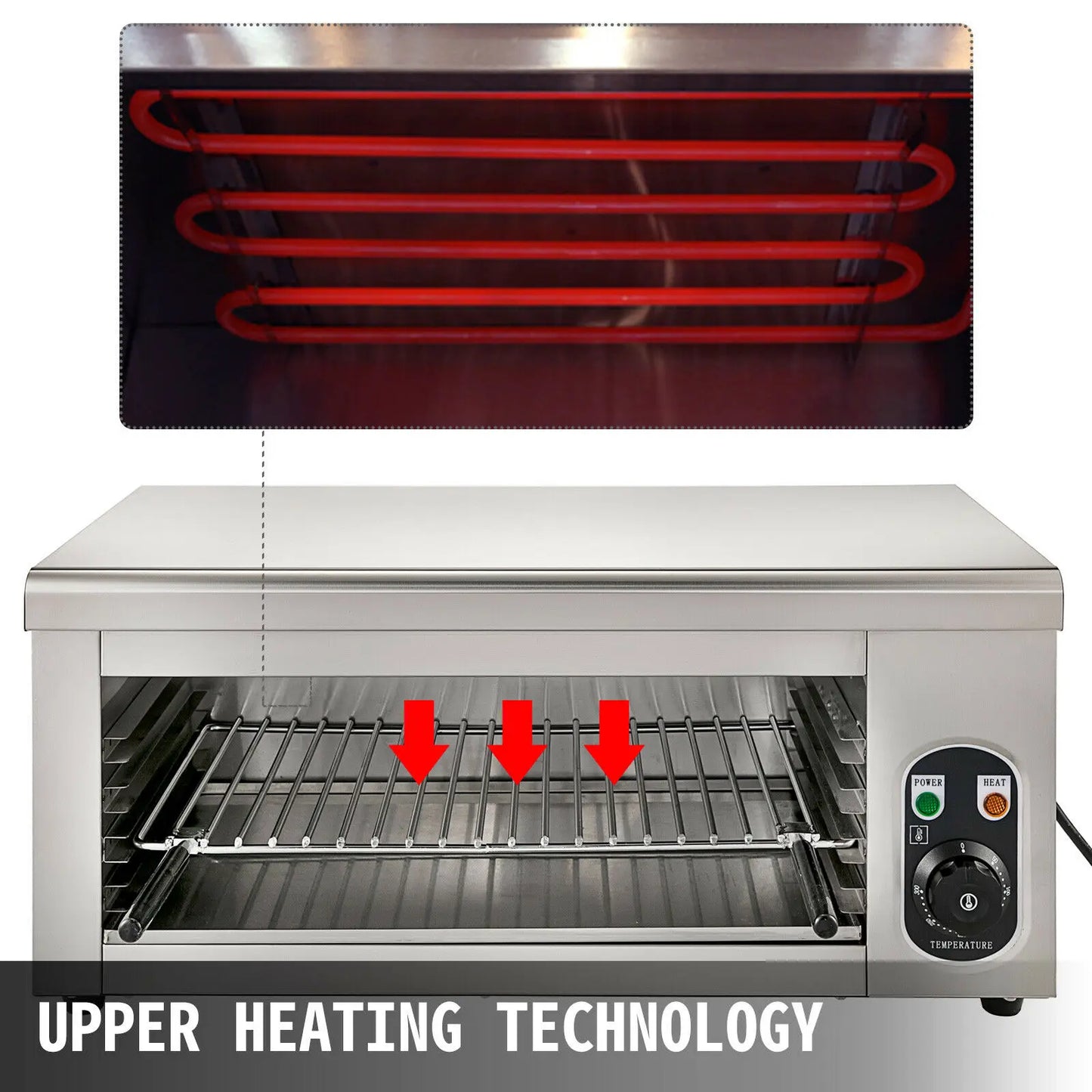 Elektrische Salamander Oven – Grill Oven – Tosti Oven – Gratineren Oven – Roestvrij Staal – Verstelbare Temperatuur – Uittrekbare Olieopvangplaat