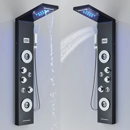 Douche - Regendouche - Douchewand - Douchekolom - Douchepanelen - LED Douchezuil - Waterval & Regendouche - Massagejets - Temperatuurdisplay - Zwart - QUORE