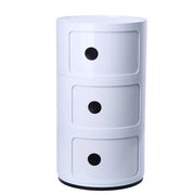 Moderne Ronde Opbergkast – 3 Lagen – Compact Nachtkastje – ABS Kunststof – Stijlvolle Bijzettafel met Schuifdeuren – Woonkamer, Slaapkamer &amp; Badkamer – Wit