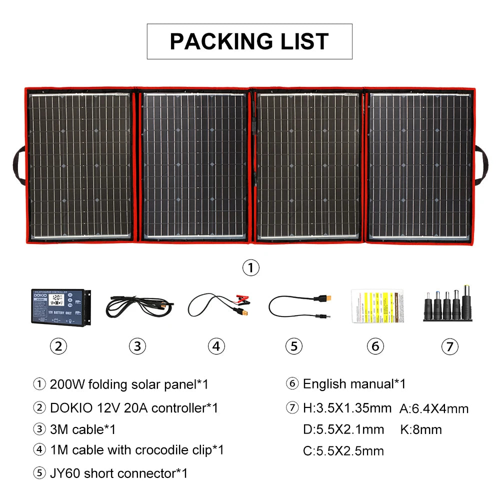 Zonnepaneel – Draagbaar – Opvouwbaar – Flexibel – Outdoor – 200 Watt Vermogen – Monokristallijn Silicium - QUORE
