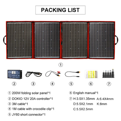 Zonnepaneel – Draagbaar – Opvouwbaar – Flexibel – Outdoor – 200 Watt Vermogen – Monokristallijn Silicium - QUORE