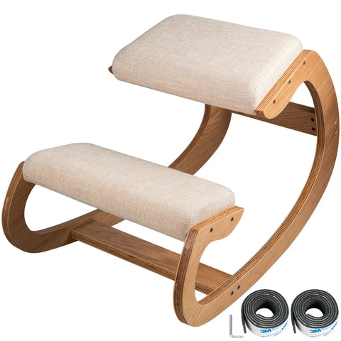 Rocking Chair Adults - Rocking Chairs - Ergonomic Rocking Chair - Kneeling Chair - Ergonomic Kneeling Chair - Office Chair - Correct Posture - with Thick Cushion - White Oak Frame