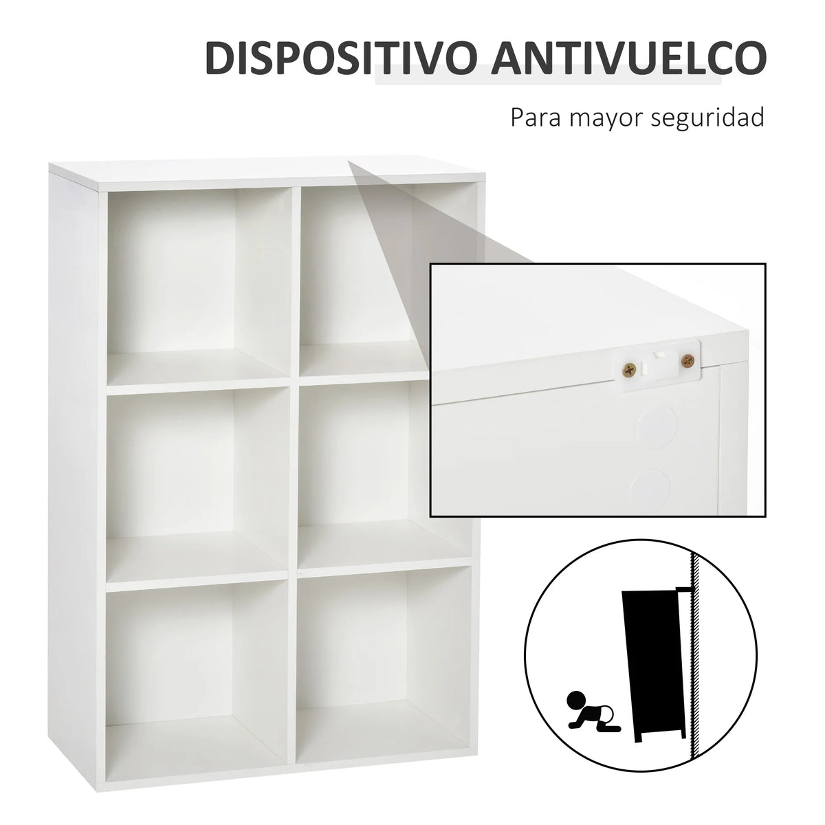 Boekenkasten - Boekenplank - Wandplank - Boekenplank - Opbergrek Organizer - 65,5x30x97,5 cm - 3-niveau - 6 Opbergvakken - voor slaapkamer kantoor - Wit - QUORE
