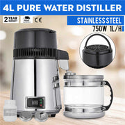 Water Distiller - 4L - 1L/H - 220V - 750W - Stainless Steel - Home Use - Small Commercial Applications - Silver