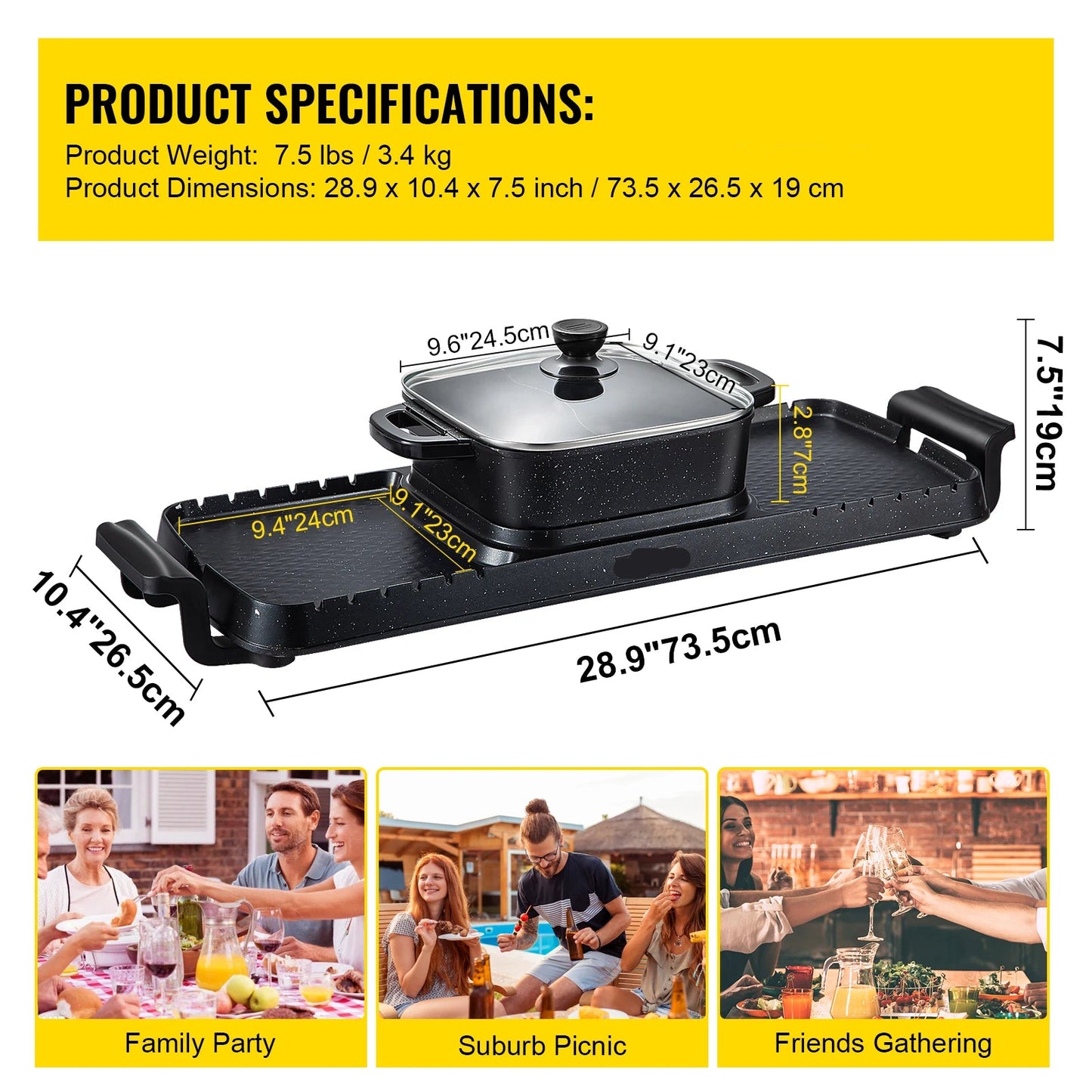 Elektrische BBQ - Hotpot - 2-in-1 Elektrische BBQ Grill & Hot Pot - Hotpot Electrisch - 2400W - Rookvrije Non-Stick Grillplaat met Afneembare Pan