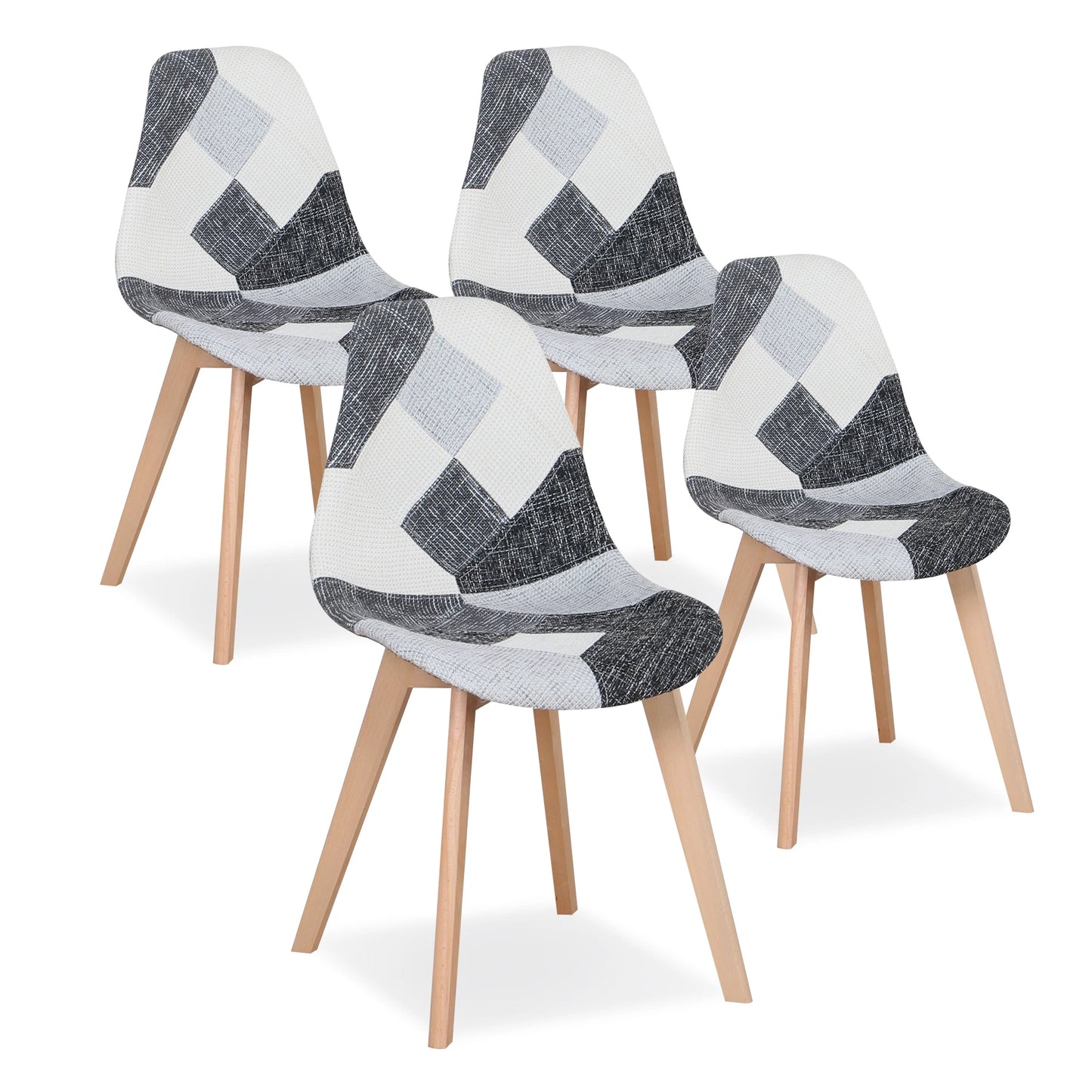 Nordic Eetkamerstoelen – Eetkamerstoelen – Stoelen – Designstoelen – Patchwork Stoelen – Zwart Wit Grijs – Massief Beukenhout – Comfortabele Zithoogte 40,5 cm