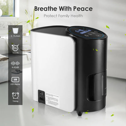 Zuurstofconcentrator – Draagbare Zuurstofmachine – Oxygen Generator – Ademhalingsapparaat – Medische Zuurstoftoediening – Instelbare Flow 1-7 L/min – Stil & Lichtgewicht 5,5 kg - QUORE