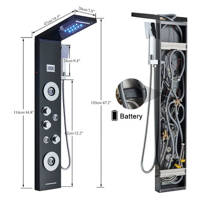 Douche - Regendouche - Douchewand - Douchekolom - Douchepanelen - LED Douchezuil - Waterval & Regendouche - Massagejets - Temperatuurdisplay - Zwart - QUORE