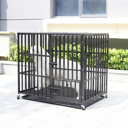 Hondenbench - L - Hondenkooi - Robuuste Metalen - Heavy Duty - Met Verwijderbare Tray - Geschikt voor Grote Honden - Draagbaar en Opvouwbaar - Zwart