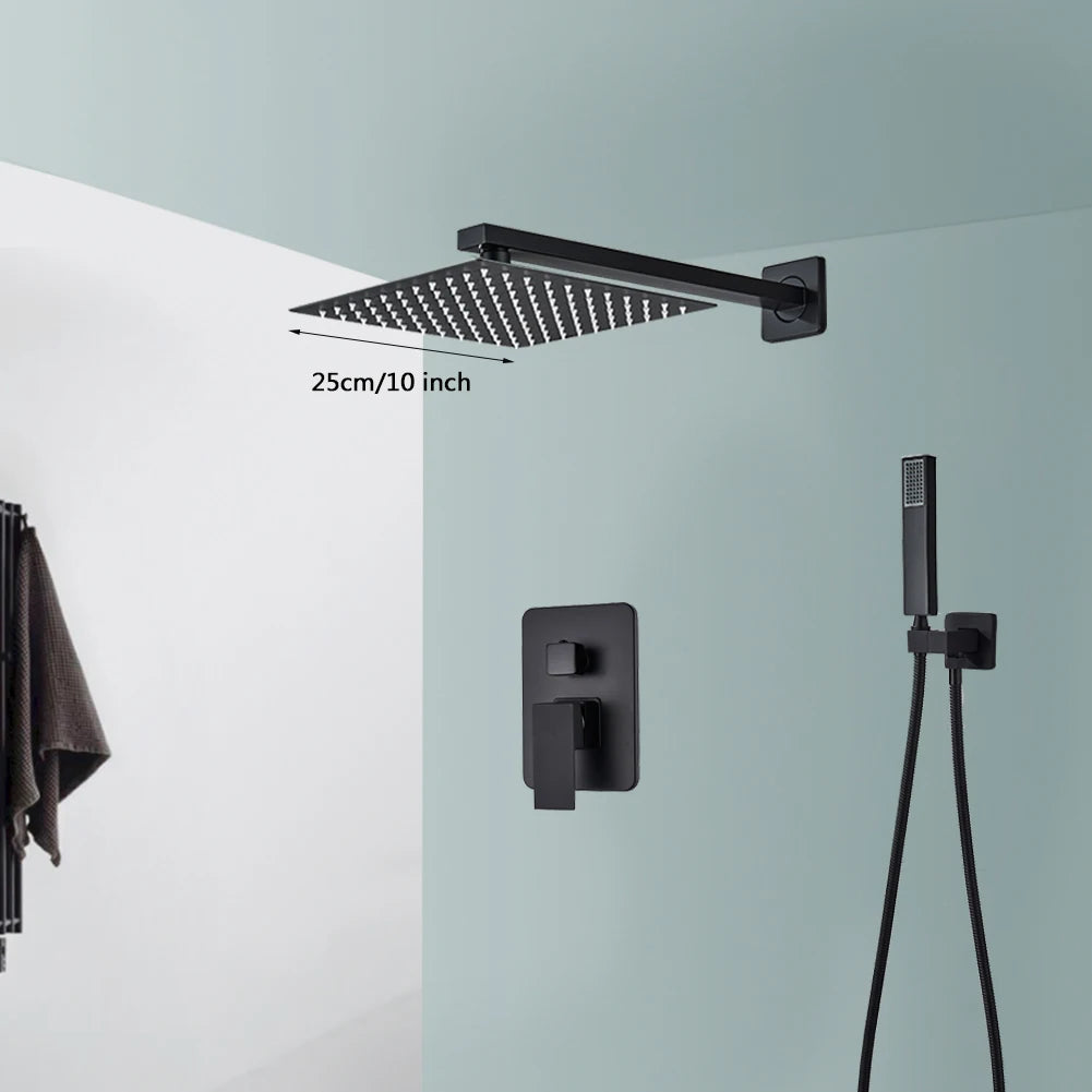 Douchekraan - Douchepaneel  - Douche - Regendouches - Inbouw Douchekraan Systeem – 2-Weg Regendouche Set met 10 inch Douchekop & Thermostatische Mengkraan | Wandgemonteerd SUS304 -  Zwart