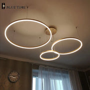 Minimalistische Moderne LED Chandelier - Strakke Cirkelvormige Plafondlamp - Verstelbare Hanglamp voor Woonkamer - Tijdloze Brushed Design Verlichting - QUORE