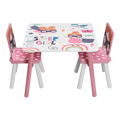 Kindertafel - Kindermeubilair - Kindertafel en Stoelen Set – Houten Speeltafel met 2 Stoelen - Sterk en Duurzaam - Perfect voor Tekenen - Spelen - Eten – Kindermeubilair - voor Slaapkamer - Speelkamer - 60x60x44 cm - Roze - QUORE