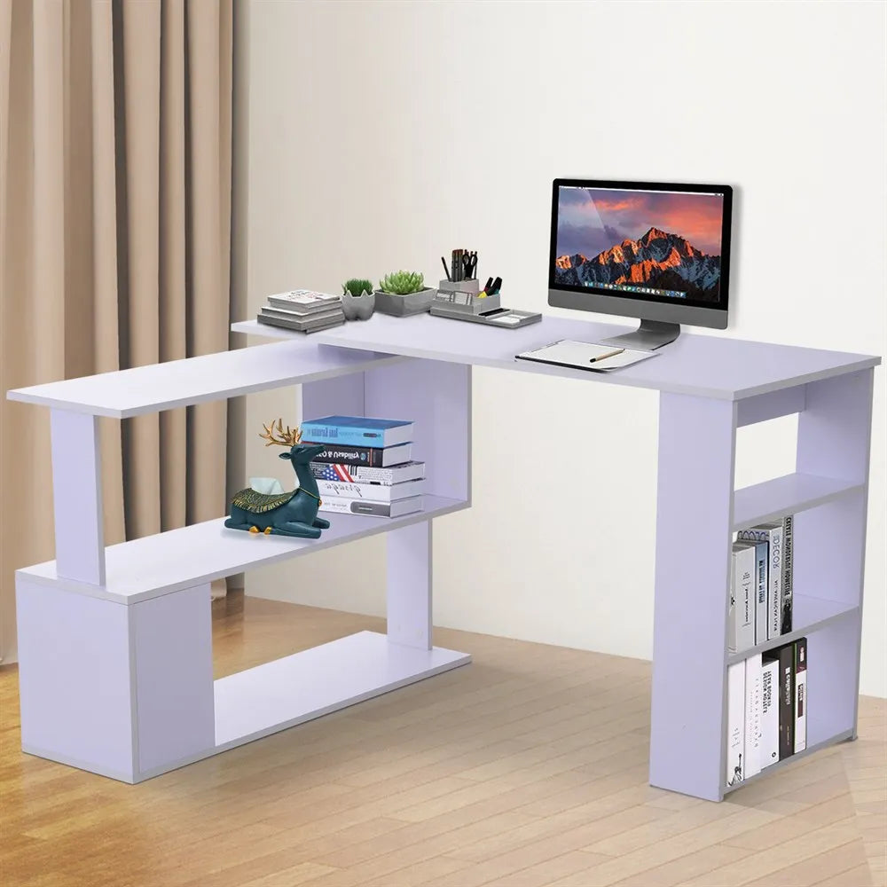 Computertafel – Bureau – Computerbureau – Bureautafel – Hoekbureau – 360° Draaibaar Design – MDF Melamine Coating - Wit