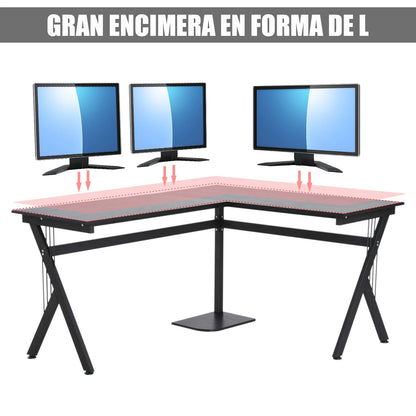 Homcom - Laptop Notebook Computer Bureau - Computer Bureau - Studeer Bureau - Laptop Tafel - Werkstation - Gaming Tafel - L Vorm - Zwart - QUORE