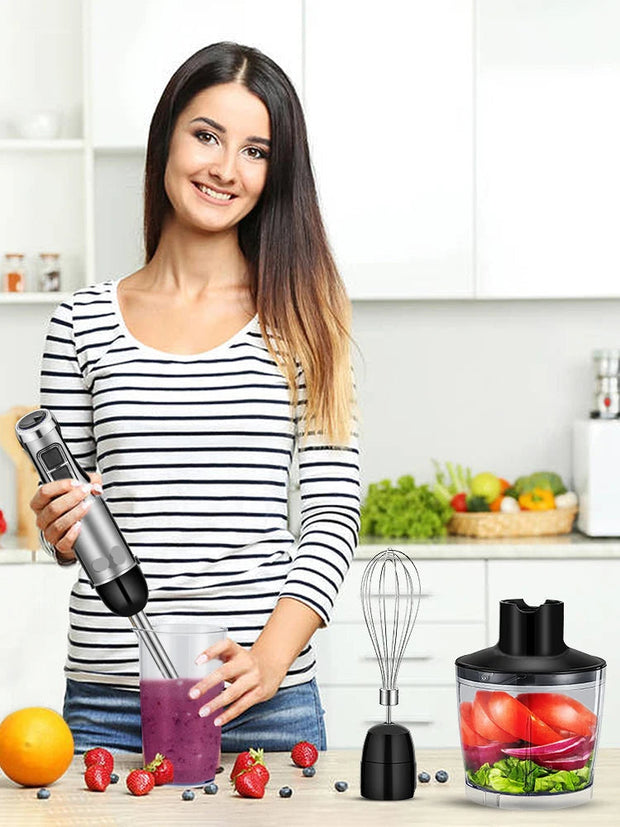 Hand blender - Blenders - Food processor - Chopper - 4-in-1 - High power -1200W - Smoothie - Chopper - Whisk - Stainless steel blades - Ice - Sauces - 6 speeds