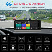 Dashcam voor Auto - 7.84" 4G Android Dashcam – GPS Navigatie, 1080P Full HD, Achteruitrijcamera, Dual Lens, ADAS Rijhulp, WiFi, Bluetooth, Parkeermodus, Loop Recording - Zwart