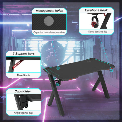 Groot Laptop Computer Bureau - Middelgroot - Rechthoekig Staand Bureau - Gaming en Thuiskantoor - PC Bureau - met RGB LED-verlichting - Zwart