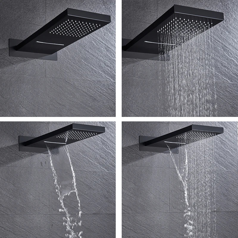 Douche - Regendouche - Douchewand - Douchekolom - Douchepanelen - Waterval & Regendouche Set - Thermostatische Inbouw Douchemengkraan - Matte Zwart