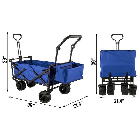 Bolderkar - Bolderwagen - Opvouwbare - Tuinkar - Tuinwagen - Tuintrolley - met Verstelbare Handgreep en Afneembare Luifel - Oxford Stoffen Winkelwagen - voor Outdoor, Camping & Strand - Bolderkarren - Karretje -Draagvermogen 100kg - Blauw