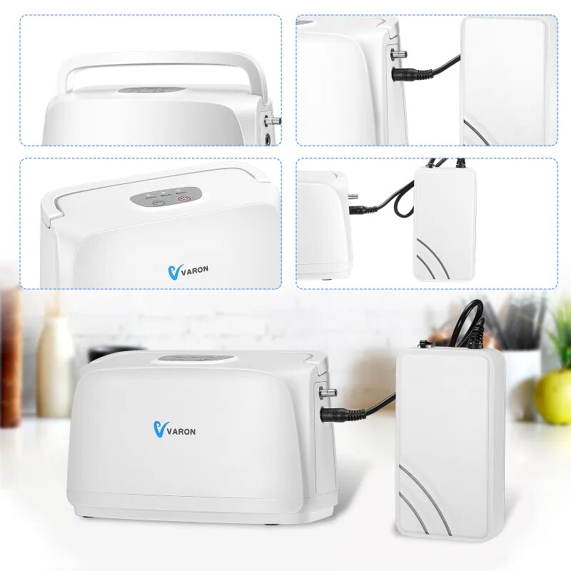 Varon - Zuurstofcilinder - Varon - 3L/min - 45dB - 30W - 15V - Met batterij - EU-stekker - Zorgvuldig ontworpen - Wit - QUORE