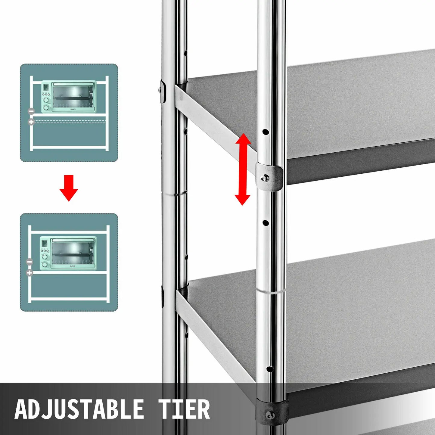 SucceBuy 4-Tier Stainless Steel Commercial Storage Rack Shelf for Kitchen Warehouse Garage Storing Kitchenware